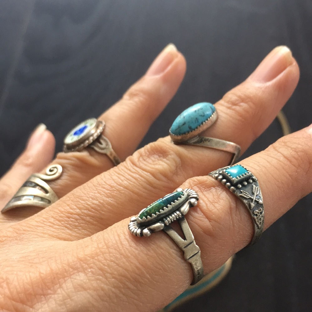 Turquoise golden choker .925 sterling silver rings - Picture 9 of 14